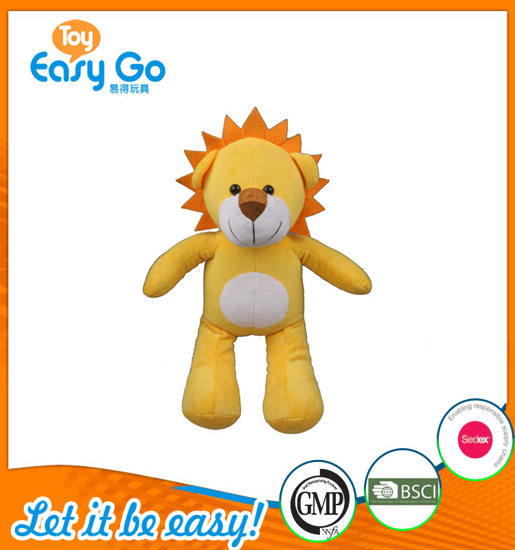 high quality customized production cute yellow lion plush to